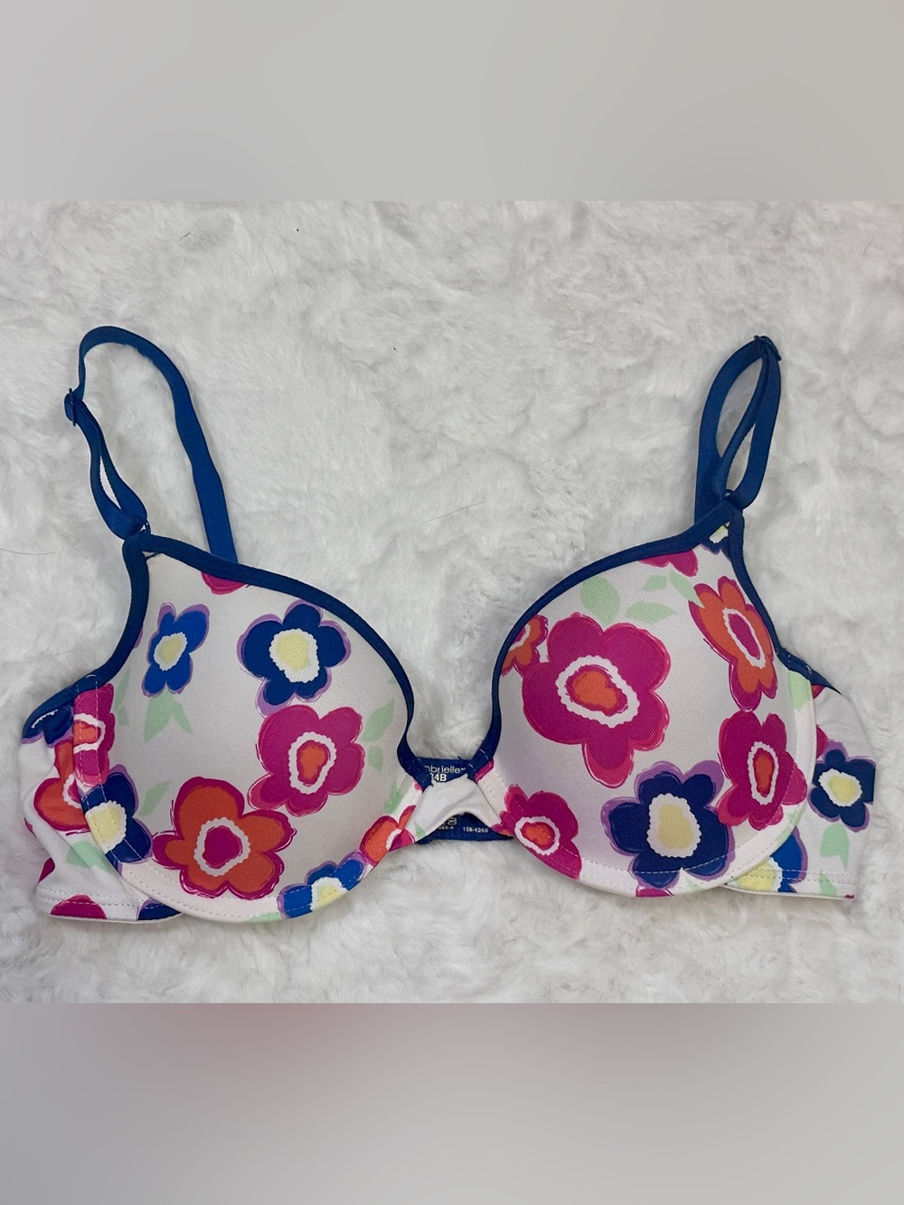 White Floral Underwire Bra with Pink, Blue & Orange Flowers
